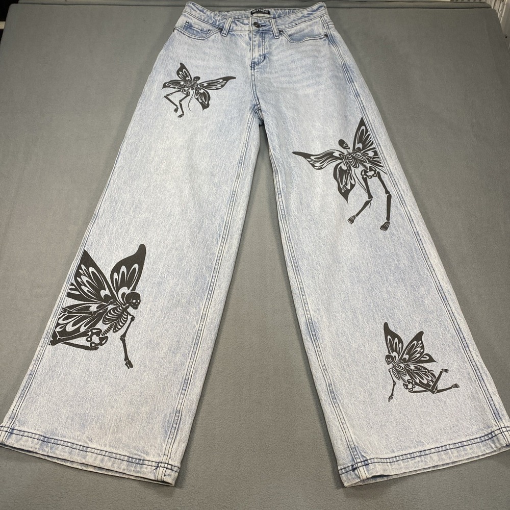 HOT TOPIC Skeleton Fairy Jeans Wide Leg Size 3 Baggy Grunge Punk Skater High